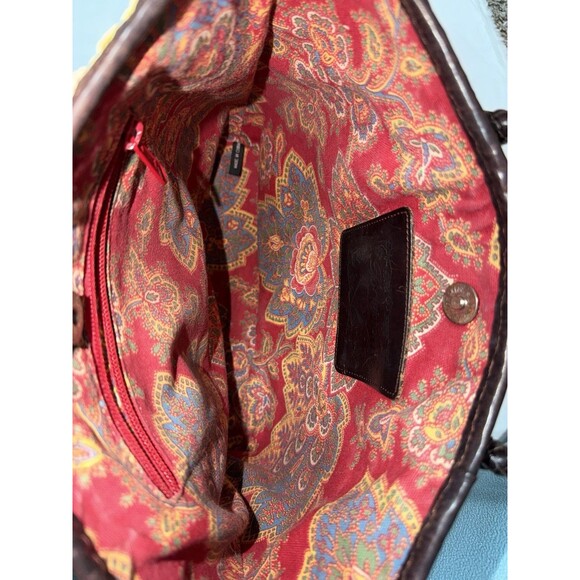 Brighton Straw Woven Tote Bag Braided Leather Handles Silver Heart Charms - Picture 8 of 8